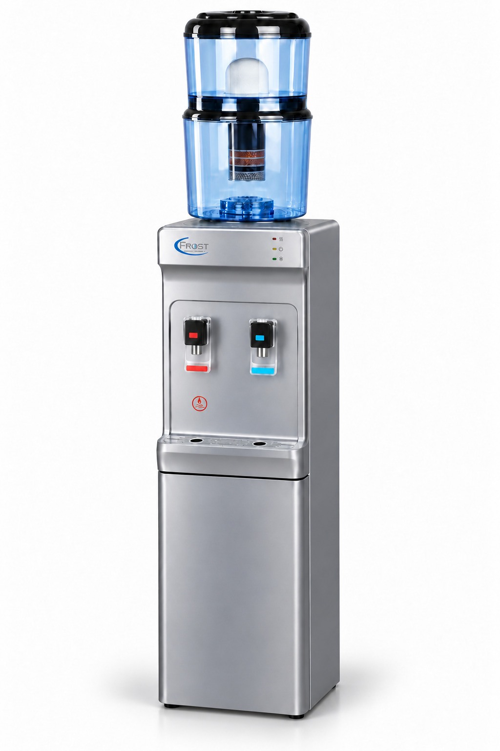 Freestanding hot and cold with filter bottle 45 degree view